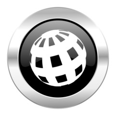 earth black circle glossy chrome icon isolated