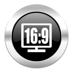 16 9 display black circle glossy chrome icon isolated