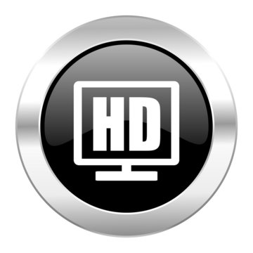hd display black circle glossy chrome icon isolated