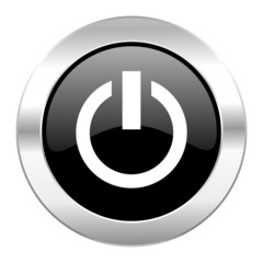 power black circle glossy chrome icon isolated