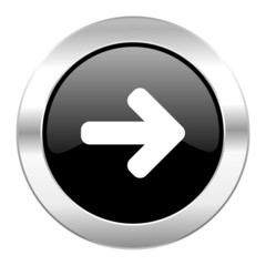 right arrow black circle glossy chrome icon isolated