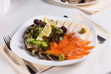 Smoked salmon and cheese with salad