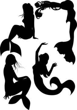 Mermaid silhouette set, four mermaids