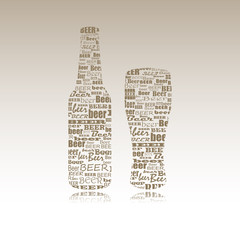 Vector of a bottle of beer and beer glass drawn with words.