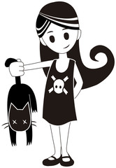 Cute girl with dead cat