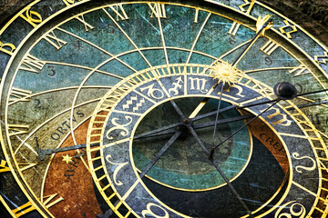 Fototapeta na wymiar Praski zegar astronomiczny w stylu retro