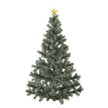 Green Christmas tree with golden star