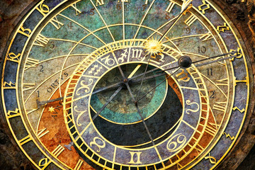 Praski zegar astronomiczny w stylu retro