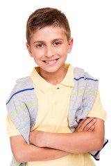 Boy posing over white