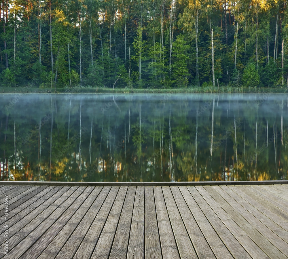 Sticker pier with calm lake