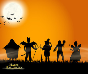 Halloween - verkleidete Kindersilhouetten - trick or treat