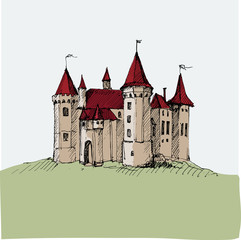 Obraz premium medieval castle colored sketch