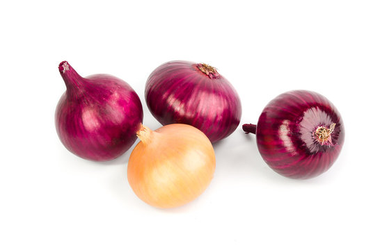 Red and orange onion bulb isolated on white background cutout