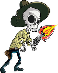 Cartoon skeleton cowboy with gun