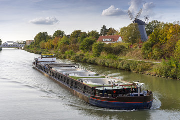 Freight ship on the Mittelland Canal in Hannover