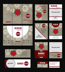 Set of Christmas corporate business stationery templates.