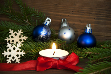 White Candle with Christmas Decoration
