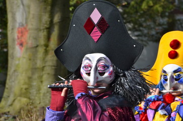 Colourful parade of carnival masks in Riehen, Switzerland