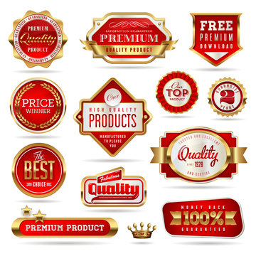 red and golden promo stickers