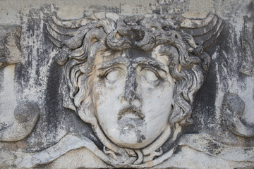 Ancient portrait stone in Apollo Temple, Didyma, Turkey, 2014
