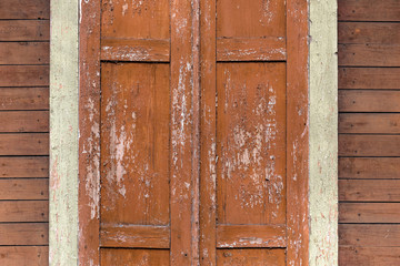 Part of vintage old wood closed window
