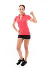 negative model showing thumbs down