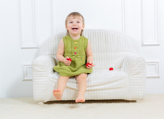 Fototapeta premium cute happy little girl at home