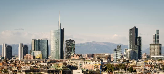 Wandcirkels tuinposter Milaan (Italië), skyline met nieuwe wolkenkrabbers © Marco Saracco