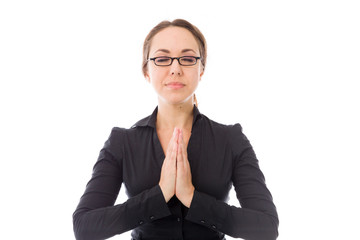 model isolated on plain background praying wishing