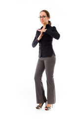 model isolated on plain background hand gesture break sign