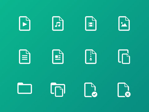 Set of Files icons on green background.