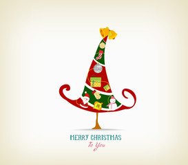 vintage christmas tree with icon and element