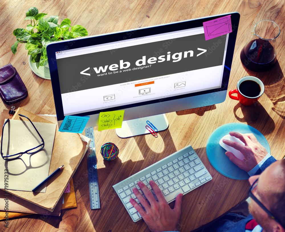 Poster web designer working on a new project