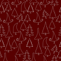 vintage christmas trees doodle seamless pattern