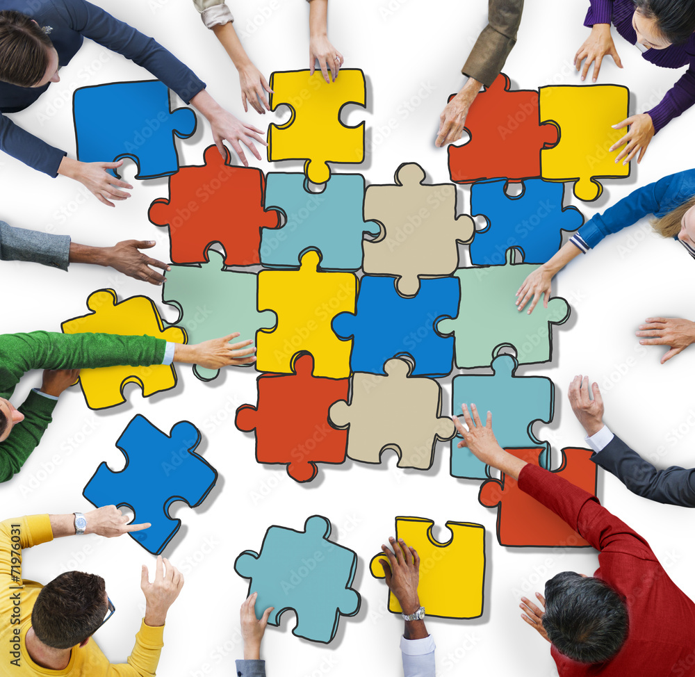 Canvas Prints Group of People Forming Jigsaw Puzzles - Canvas Prints