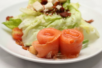 Salad  smoked salmon with vegetables  delicious