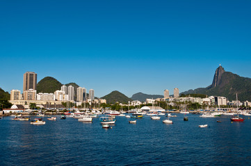 Obraz premium Rio de Janeiro City with Christ the Redeemer and Boats