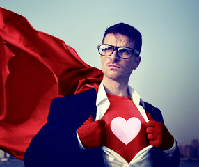 Strong Superhero Businessman Heart Concepts