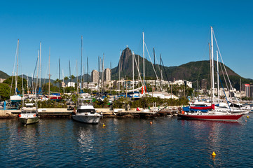 Fototapeta na wymiar Rio de Janeiro Harbor and Yacht Club and Corcovado