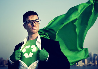 Fototapeta Superhero With Recycling Symbol on Outfit obraz