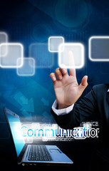 hand of business women pushing a button on a touch screen interf