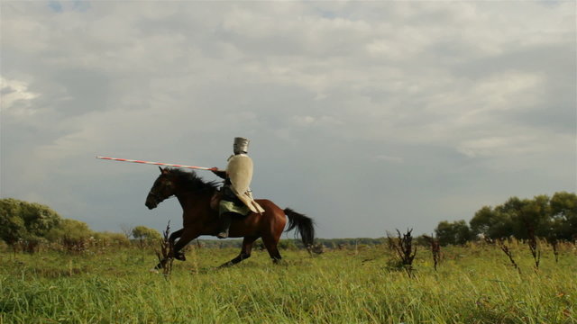 Medieval knights on horseback.