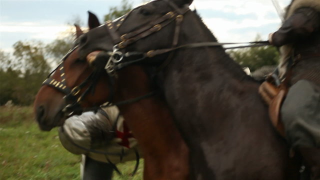 Medieval knights on horseback.