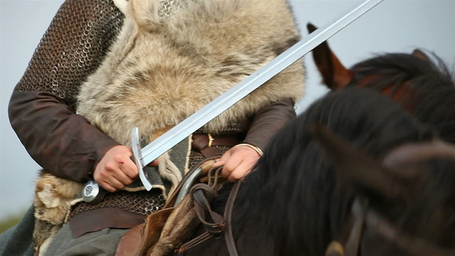 Medieval knights on horseback.