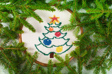 Cross embroidered Christmas tree