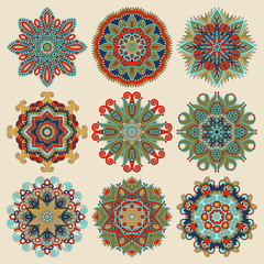 Circle lace ornament, round ornamental geometric doily pattern c