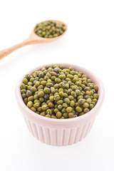 Green mung beans isolated on white background