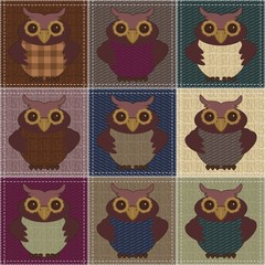 patchwork background with owls