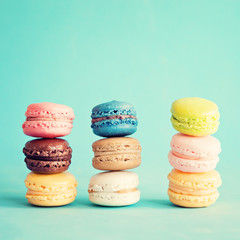Three stacks of vintage macaroons