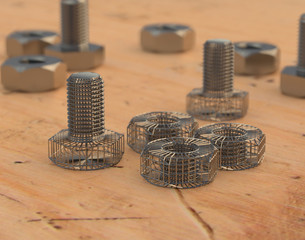 Wireframed bolts and nuts